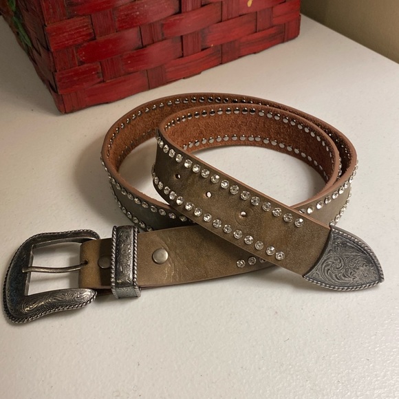 Women’s Rhinestone Border Leather Belt - Picture 1 of 7